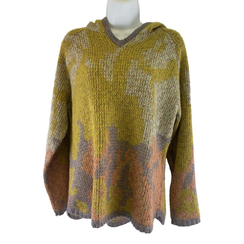 April Cornell Hooded Sweater Pullover Knit Yellow Purple Geometric Womens Large - Picture 2 of 14